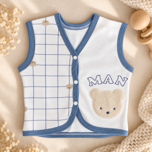 Set nou nascut 10 piese din bumbac, alb albastru, ursulet, carouri, paturica si accesorii - Img 2