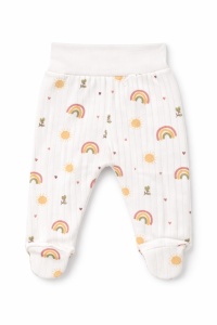 Set nou nascut 3 piese bumbac crem curcubeu body pantaloni caciulita unisex - Img 6