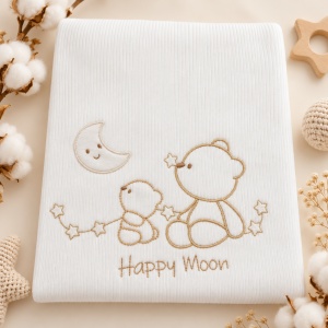 Set nou nascut 7 piese bumbac alb cu ursulet si luna, paturica, pantaloni si accesorii - Img 4