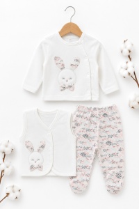 Set nou nascut fetita 10 piese 100% bumbac, iepuras, paturica inclusa, cadou bebe - Img 3