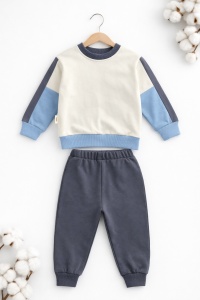 Set trening bebe baieti 2 piese bumbac compleu sport basket ball albastru gri - Img 3