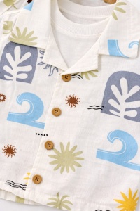 Set vara bebe 3 piese bumbac maieu camasa si pantaloni scurti casual - Img 6