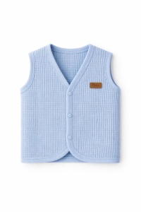 Vesta bebe bleu din bumbac waffle, cu capse, usoara si confortabila, fotografie de produs pe fundal alb