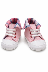 Adidasi bebelusi roz cu siret talpa flexibila guler carouri stil sport casual - Img 3
