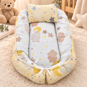 Baby nest bebe 50x70 cm cu pernuta model stelute si norisori pentru nou nascuti - Img 3