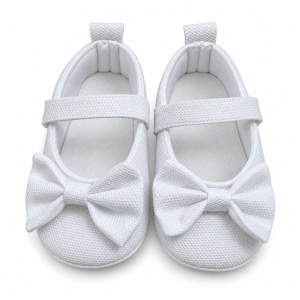 Balerini bebe fete albi cu funda, pantofiori eleganti cu bareta - Img 3