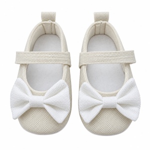 Balerini bebe fete crem cu funda alba si bareta, pantofiori eleganti - Img 3