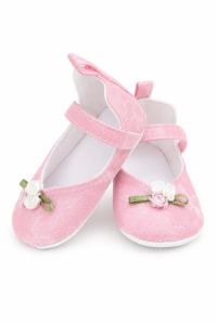 Balerini bebe roz eleganti cu floricele decorative, comozi si delicati pentru fetite - Img 2