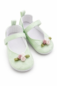Balerini bebe vernil eleganti cu floricele decorative, comozi si delicati pentru fetite - Img 3