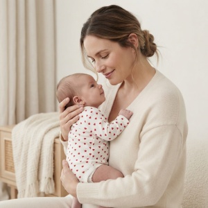 Body bebe alb din bumbac cu inimioare rosii, maneca lunga si capse pe umeri - Img 2