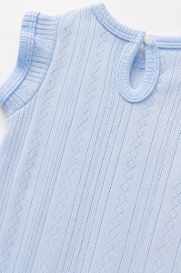 Body bebe bleu din bumbac cu model ajurat cu maneca scurta - Img 4