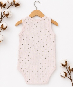 Body bebe roz bumbac ribat fara maneci body nou nascut vara delicat premium - Img 2