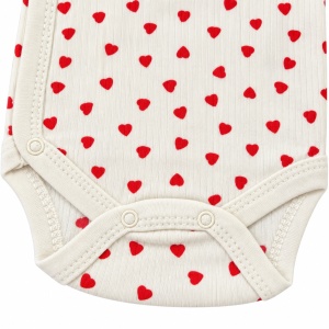 Body petrecut bebe din bumbac crem cu inimioare rosii, maneca lunga - Img 5
