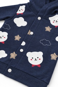 Compleu bebe baiat 3 piese din bumbac cu hanorac body si pantaloni bleumarin, detaliu material si finisaje