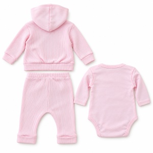 Compleu bebe fetita 3 piese, bumbac, body cu koala, jacheta cu gluga si pantaloni, roz - Img 5