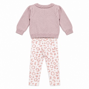 Compleu bebe fetita 3 piese, pulover din lana naturala, colanti animal print si bentita - Img 3