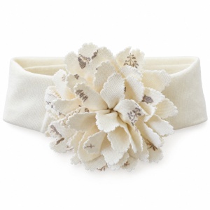 Compleu bebe fetita din bumbac cu bluza, pantaloni cu botosei si bentita, crem - Img 5