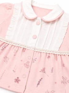 Compleu elegant bebe fetita roz pudrat cu bentita si dantela 3 piese - Img 3