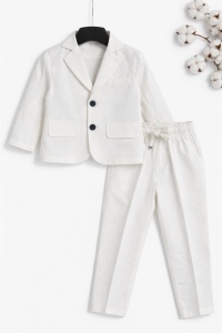 Costum baieti elegant sacou pantaloni camasa papion ivoire eveniment - Img 3