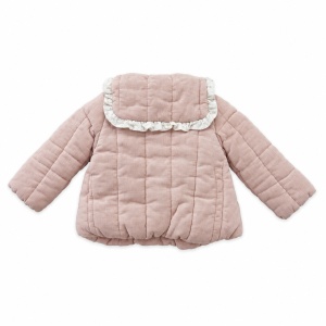Costum bebe 3 piese roz pudra cu geaca imblanita, bluza si pantaloni evazati, fotografie de produs pe fundal alb