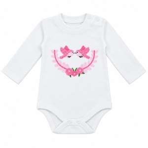 Costum bebe fetita 3 piese, hanorac catifelat, body si pantaloni, roz alb - Img 4