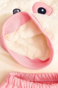 Costum bebe fetita roz 2 piese pufos cu bluza catelus si pantaloni caldurosi - Img 6