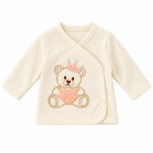 Costum nou nascut fetita 5 piese din bumbac, crem roz cu ursulet si bavetica - Img 5
