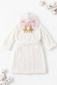 Halat baie copii pufos alb cu gluga unicorn bumbac - Img 3