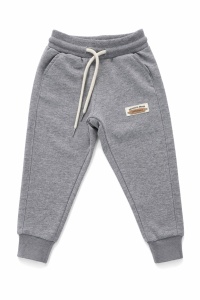 Pantaloni sport premium pentru copii din bumbac gri cu buzunare si snur reglabil - Img 4