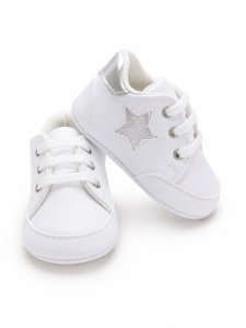 Pantofi bebe albi casual cu siret si aplicatie stea comozi - Img 3
