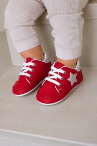 Pantofi bebe rosii casual cu siret si aplicatie stea comozi - Img 2