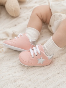 Pantofi bebe roz casual cu siret si aplicatie stea comozi - Img 2