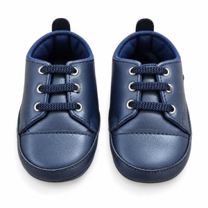Pantofiori bebe baieti bleumarin cu sireturi, eleganti, talpa moale - Img 2