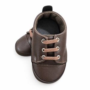 Pantofiori bebe baieti maro cu sireturi, eleganti, talpa moale - Img 4