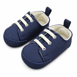 Pantofiori bebe bleumarin cu sireturi, captusiti si talpa moale - Img 5