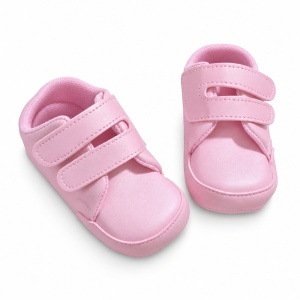 Pantofiori bebe roz din piele ecologica cu barete cu arici