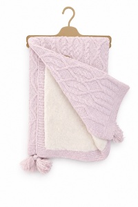 Patura bebe lana de oaie roz pufoasa 95x85 cm pentru patut carucior si dormit - Img 2