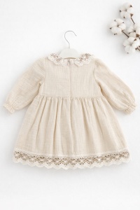 Rochie fetite muselina bej eleganta cu dantela rochie copii ocazie botez - Img 4