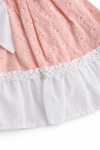 Rochita bebe fetita din bumbac roz cu fundita alba si broderie florala eleganta - Img 4