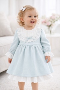 Rochita eleganta fetite bleu cu dantela alba stil clasic