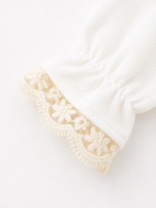 Salopeta bebe alba cu bentita, dantela eleganta si guleras din 100% bumbac - Img 5