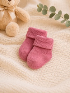 Set 3 perechi sosete bebe roz, roz prafuit si alb cu manseta moale pentru nou nascut - Img 3