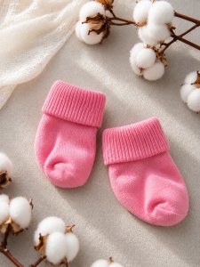 Set 3 perechi sosete bebe roz si alb cu manseta moale pentru nou nascut - Img 2