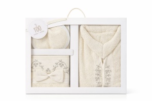 Set baie bebe 5 piese crem halat prosop papuci calitate premium - Img 2