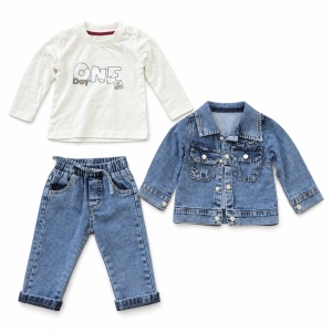 Set baieti 3 piese cu geaca denim, pantaloni jeans si bluza cu maneca lunga - Img 2
