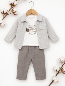 Set bebe baiat 3 piese camasa bluza si pantaloni casual elegant - Img 2