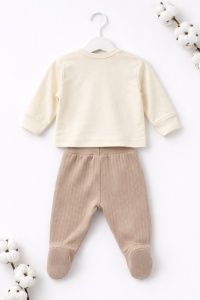 Set bebe baiat 3 piese cool bear bluza pantaloni si caciulita crem bej - Img 5