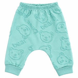 Set bebe baiat 3 piese din bumbac cu hanorac cu ursuleti, bluza si pantaloni turcoaz - Img 3