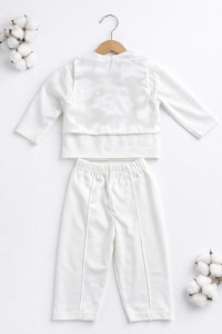 Set bebe baiat alb elegant 6 piese, cu vesta si papion - Img 2