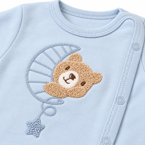 Set bebe bleu din bumbac 3 piese cu ursulet pe semiluna si botosei integrati - Img 3